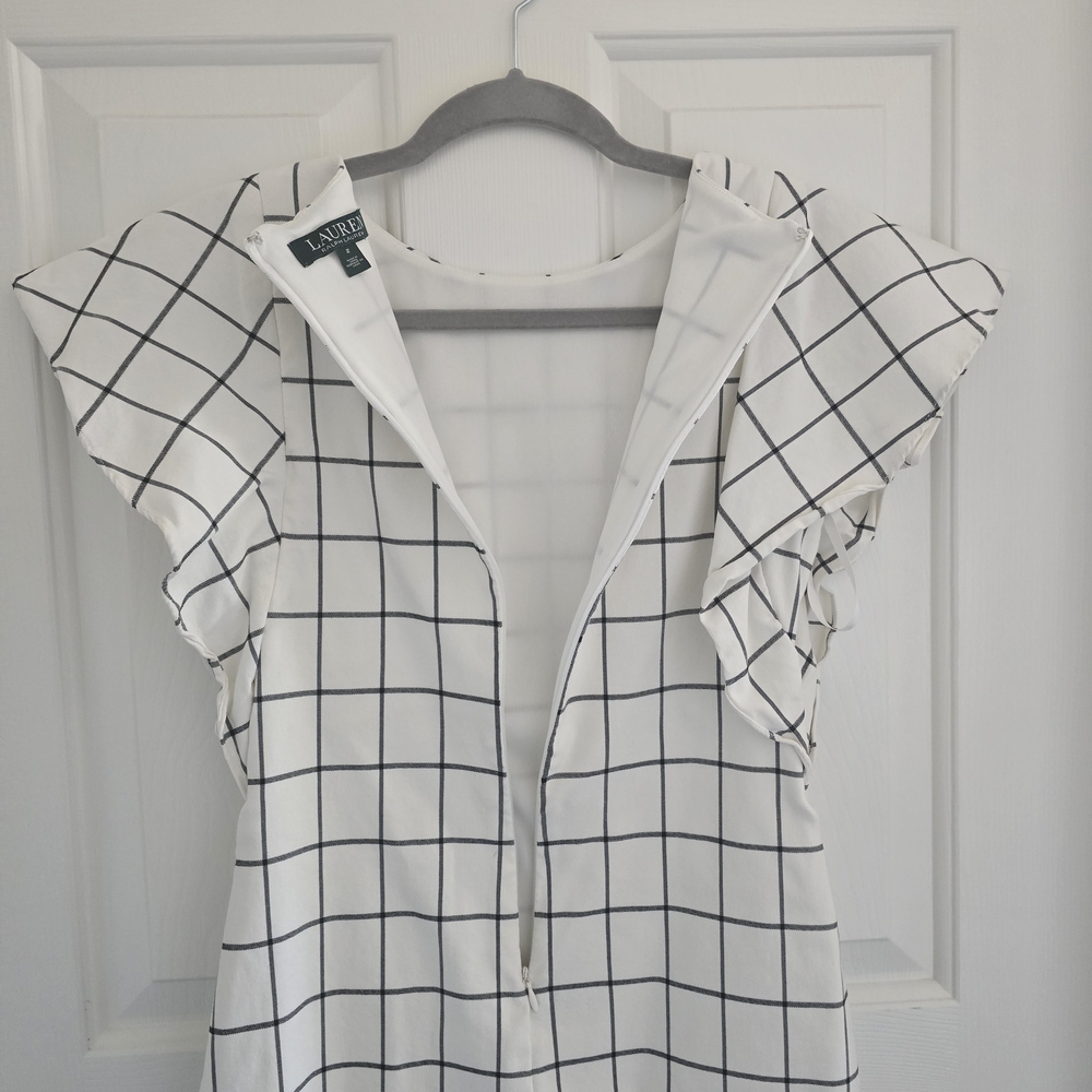 Lauren Ralph Lauren white and black windowpane dress size 2 lined knee length - Picture 8 of 10